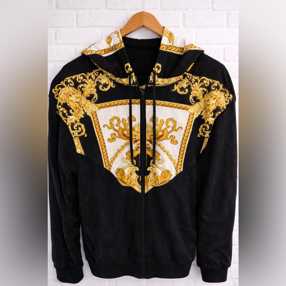 Versace Baroque Medusa Zip Hoodie Black Gold Size 4XL